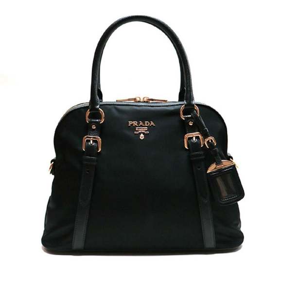 Prada Tessuto Nylon Saffiano Leather Black Satchel - Picture 1 of 10